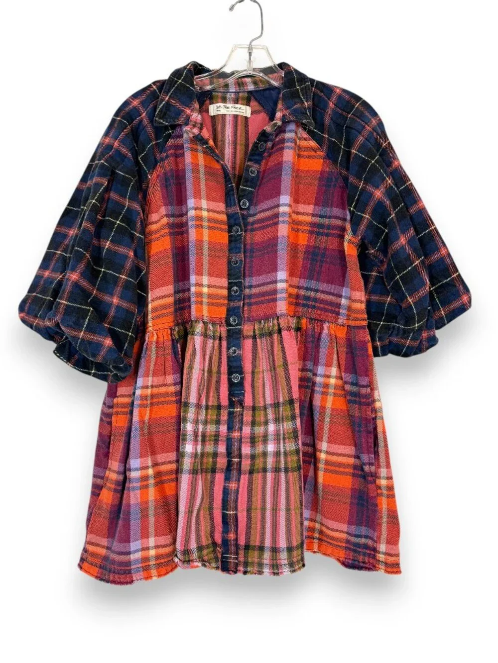 Free People Moon Bay Mixed Plaid Dress Babydoll Patchwork Western Small - Picture 14 of 14